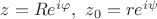 $z = R e^{i \varphi}, \ z_0 = r e^{i \psi}$