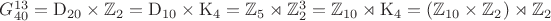 $G_{40}^{13}=\mathrm{D}_{20}\times\mathbb{Z}_2=\mathrm{D}_{10}\times\mathrm{K}_4=\mathbb{Z}_5\rtimes\mathbb{Z}_2^3=\mathbb{Z}_{10}\rtimes\mathrm{K}_4=(\mathbb{Z}_{10}\times\mathbb{Z}_2)\rtimes\mathbb{Z}_2$