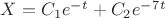 $X=C_1e^-^t + C_2e^-^7^t$