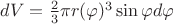 $dV = \frac{2}{3}\pi r(\varphi)^3\sin\varphi d\varphi$