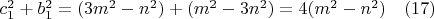 $c_1^2+b_1^2=(3m^2-n^2)+(m^2-3n^2)=4(m^2-n^2)\quad (17)$