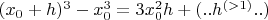 $(x_0+h)^3-x_0^3=3x_0^2h+(..h^{(>1)}..)$