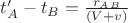 $t'_A-t_B= \frac{r_A_B}{(V+v)}$