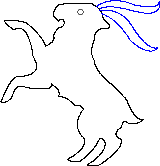 $$
\begin{picture}(300,200)
 
\put(53,98){
\qbezier(52,97)(41,97)(35,96)%
\qbezier(35,96)(32,93)(32,90)%
\qbezier(35,87)(33,89)(32,90)%
\qbezier(35,87)(37,89)(38,87)%
\qbezier(35,83)(39,84)(38,87)%
\qbezier(35,83)(34,82)(32,79)%
\qbezier(28,73)(34,76)(32,79)%
\qbezier(17,86)(25,80)(28,73)
\qbezier(17,86)(11,88)(5,87)%
\qbezier(5,87)(5,86)(10,82)%
\qbezier(10,82)(18,87)(21,67)%
\qbezier(21,67)(27,57)(13,56)%
\qbezier(13,56)(9,57)(3,42)%
\qbezier(9,44)(5,41)(3,42)%
\qbezier(9,44)(11,53)(17,50)%
\qbezier(31,52)(33,48)(17,50)
\qbezier(44,40)(40,45)(35,45)%
\qbezier(31,52)(37,48)(35,45)%
\qbezier(44,40)(47,41)(49,38)%
\qbezier(49,38)(42,29)(49,22)%
\qbezier(40,10)(52,17)(49,22)%
\qbezier(40,10)(43,8)(47,9)%
\qbezier(47,9)(54,14)(57,20)%
\qbezier(57,20)(59,24)(61,19)%
\qbezier(61,19)(61,13)(51,7)%
%\qbezier(59,20)(61,13)(51,7)%
\qbezier(51,7)(53,6)(58,7)%
\qbezier(58,7)(71,16)(70,21)%
\qbezier(70,21)(64,24)(70,28)%
\qbezier(70,28)(71,33)(74,30)%
\qbezier(74,30)(78,29)(82,32)%
\qbezier(82,32)(77,32)(73,43)%
\qbezier(63,53)(67,50)(73,43)%
\qbezier(63,53)(55,60)(55,65)%
\qbezier(55,65)(52,69)(55,77)%
\qbezier(55,77)(55,82)(60,83)%
\qbezier(60,83)(67,82)(60,88)%
\qbezier(52,97)(59,95)(60,88)%
}


\textcolor{blue}{
\put(54,99){
\qbezier(55,94)(64,100)(76,95)%
\qbezier(76,95)(90,92)(90,97)%
\qbezier(74,92)(92,87)(90,97)%
\qbezier(74,92)(63,95)(57,93)%
}
\put(59,94){
\qbezier(70,88)(64,98)(52,97)
\qbezier(70,88)(78,75)(84,76)
\qbezier(84,76)(80,71)(69,80)
\qbezier(69,80)(62,92)(53,95)
}
}

\put(97,190){
\circle{3}
}

\end{picture}

$$