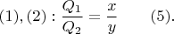 $(1), (2):  \dfrac {Q_1}{Q_2}=\dfrac xy\qquad (5).$