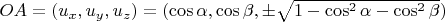 $OA=(u_x,u_y,u_z)=(\cos\alpha,\cos\beta,\pm\sqrt{1-\cos^2\alpha-\cos^2\beta})$