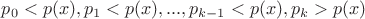 $p_0<p(x),p_1<p(x),...,p_{k-1}<p(x),p_k>p(x)$