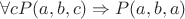 $\forall c P(a,b,c)\Rightarrow P(a,b,a)$