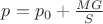 $p=p_0+\frac{MG}{S}$