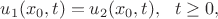 $$
u_1(x_0,t)=u_2(x_0,t),\ \ t\geq 0,
$$ $$
u_1(x_0,t)=u_2(x_0,t),\ \ t\geq 0,
$$