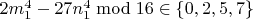 $2m_1^4 - 27n_1^4 \bmod 16 \in \{ 0, 2, 5, 7\} $