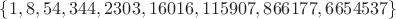 $\{1, 8, 54, 344, 2303, 16016, 115907, 866177, 6654537\}$