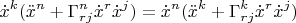 $$\dot x^k(\ddot x^n+\Gamma_{rj}^n\dot x^r\dot x^j)=
\dot x^n(\ddot x^k+\Gamma_{rj}^k\dot x^r\dot x^j)$$
