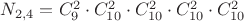 $N_{2,4}=C_9^2\cdot C_{10}^2\cdot C_{10}^2\cdot C_{10}^2\cdot C_{10}^2$