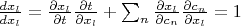 $\frac{dx_l}{dx_l}=\frac{\partial x_l}{\partial t}\frac{\partial t}{\partial x_l}+\sum_{n}\frac{\partial x_l}{\partial c_n}\frac{\partial c_n}{\partial x_l}=1$