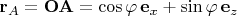 $$\mathbf{r}_A=\mathbf{OA}=\cos\varphi\,\mathbf{e}_x+\sin\varphi\,\mathbf{e}_z$$