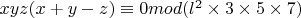 $xyz(x+y-z)\equiv 0 mod (l^2\times3\times5\times7)$
