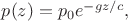 $p(z)=p_0 e^{-gz/c},$