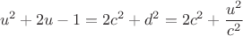 $$u^2+2u-1=2c^2+d^2=2c^2+\frac{u^2}{c^2}$$