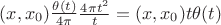 $(x, x_0) \frac{\theta(t)}{4\pi}\frac{4\pi t^2}{t} = (x,x_0)t\theta(t)$