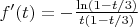 $f'(t)=-\frac{\ln(1-t/3)}{t(1-t/3)}$