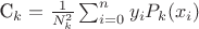 C_k=\frac {1} {N_k^2} \sum^{n}_{i=0} {y_iP_k(x_i)} C_k=\frac {1} {N_k^2} \sum^{n}_{i=0} {y_iP_k(x_i)}