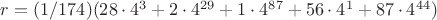 $ r = (1/174)(28\cdot4^3 + 2\cdot4^{29} + 1\cdot4^{87} + 56\cdot4^1 + 87\cdot4^{44})$