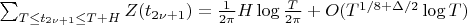 $\sum_{T\le t_{2\nu+1}\le T+H}{Z(t_{2\nu+1})}= \frac{1}{2\pi}H\log{\frac{T}{2\pi}}+O(T^{1/8+\Delta/2}\log{T})$