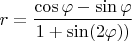 $r=\dfrac{\cos\varphi-\sin\varphi}{1+\sin(2\varphi))}$