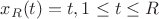 $x_R(t) = t, 1 \leq t \leq R$ $x_R(t) = t, 1 \leq t \leq R$