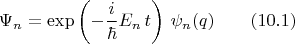 $$\Psi_n=\exp\left(-\frac{i}{\hbar}E_n\,t\right)\,\psi_n(q) \qquad (10.1)$$