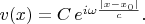 $v(x)=C\,e^{i\omega{|x-x_0|\over c}}.$