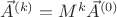 $\vec{A}^{(k)}=M^k\vec{A}^{(0)}$