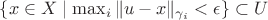 $\{x\in X\mid\max_i\|u-x\|_{\gamma_i}<\epsilon\}\subset U$