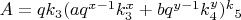 $A=qk_3(aq^{x-1}k_3^x+bq^{y-1}k_4^y)^k{_5}$