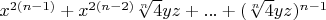 $x^{2(n-1)}+x^{2(n-2)} \sqrt[n]{4} yz+...+(\sqrt[n]{4} yz)^{n-1}$
