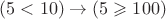 $(5<10)\to (5\geqslant 100)$