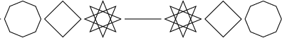 $$\begin{tikzpicture}\draw [black, thin](1.4800,0.0000) -- (1.5000,0.0000);\draw [black, thin](2.6000,0.0000) -- (2.4536,0.3536) -- (2.1000,0.5000) -- (1.7464,0.3536) -- (1.6000,0.0000) -- (1.7464,-0.3536) -- (2.1000,-0.5000) -- (2.4536,-0.3536) -- (2.6000,0.0000);\draw [black, thin](3.7000,0.0000) -- (3.2000,0.5000) -- (2.7000,0.0000) -- (3.2000,-0.5000) -- (3.7000,-0.0000) -- (3.2000,0.5000) -- (2.7000,0.0000) -- (3.2000,-0.5000) -- (3.7000,0.0000);\draw [black, thin](4.8000,0.0000) -- (3.9464,0.3536) -- (4.3000,-0.5000) -- (4.6536,0.3536) -- (3.8000,0.0000) -- (4.6536,-0.3536) -- (4.3000,0.5000) -- (3.9464,-0.3536) -- (4.8000,0.0000);\draw [black, thin](5.9000,0.0000) -- (4.9000,0.0000) -- (5.9000,-0.0000) -- (4.9000,0.0000) -- (5.9000,-0.0000) -- (4.9000,0.0000) -- (5.9000,-0.0000) -- (4.9000,0.0000) -- (5.9000,0.0000);\draw [black, thin](7.0000,0.0000) -- (6.1464,-0.3536) -- (6.5000,0.5000) -- (6.8536,-0.3536) -- (6.0000,0.0000) -- (6.8536,0.3536) -- (6.5000,-0.5000) -- (6.1464,0.3536) -- (7.0000,0.0000);\draw [black, thin](8.1000,0.0000) -- (7.6000,-0.5000) -- (7.1000,0.0000) -- (7.6000,0.5000) -- (8.1000,-0.0000) -- (7.6000,-0.5000) -- (7.1000,0.0000) -- (7.6000,0.5000) -- (8.1000,0.0000);\draw [black, thin](9.2000,0.0000) -- (9.0536,-0.3536) -- (8.7000,-0.5000) -- (8.3464,-0.3536) -- (8.2000,0.0000) -- (8.3464,0.3536) -- (8.7000,0.5000) -- (9.0536,0.3536) -- (9.2000,0.0000);\end{tikzpicture}$$