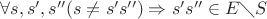 $\forall s,s',s''(s\neq s's'')\Rightarrow s's''\in E\diagdown S$