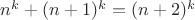 $n^k+(n+1)^k=(n+2)^k$