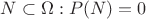 $N\subset \Omega:P(N)=0$