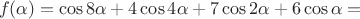 $$f(\alpha)=\cos{8\alpha}+4\cos{4\alpha}+7\cos{2\alpha}+6\cos{\alpha}=$$
