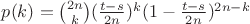 $p(k)=\binom{2n}{k}(\frac{t-s}{2n})^k(1-\frac{t-s}{2n})^{2n-k}$