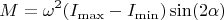 $$M=\omega^2(I_{\max}-I_{\min})\sin(2\alpha)$$
