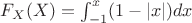 $F_X(X)=\int_{-1}^{x}(1-|x|)dx$