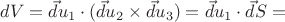 $dV=\vec du_1 \cdot (\vec du_2 \times \vec du_3)= \vec du_1 \cdot \vec dS =$
