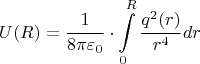 $$U(R)=\frac1{8\pi\varepsilon_0}\cdot\int\limits_0^R \frac{q^2(r)}{r^4} dr$$