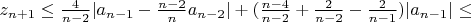 $z_{n+1}\le \frac{4}{n-2}|a_{n-1}-\frac{n-2}{n}a_{n-2}|+(\frac{n-4}{n-2}+\frac{2}{n-2}-\frac{2}{n-1})|a_{n-1}|\le$