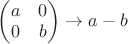 $\begin{pmatrix}a & 0 \\ 0 & b \end{pmatrix}\to a-b$