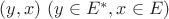 $(y,x) \ (y \in E^{*}, x \in E)$